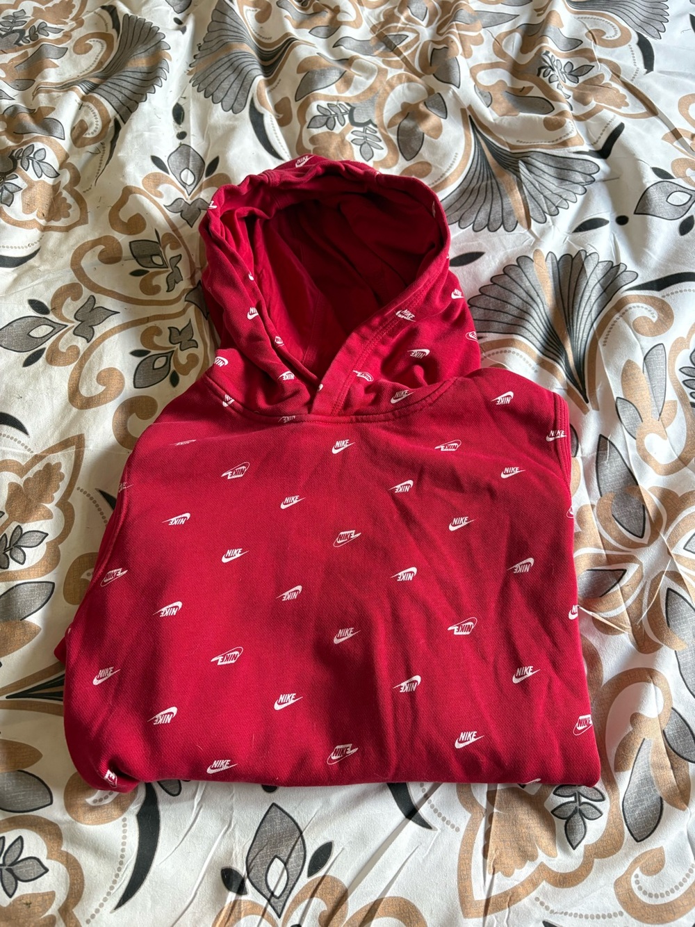 Nike Kids Red Hooded Sweatshirt with Small White Logo Print